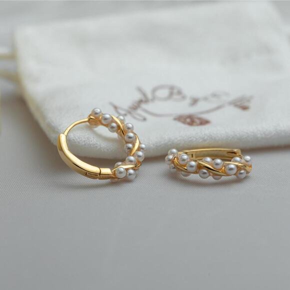 Sterling Silver Pearl Huggie Hoop Earrings: Dainty Minimalist Jewelry - Picture 7 of 7